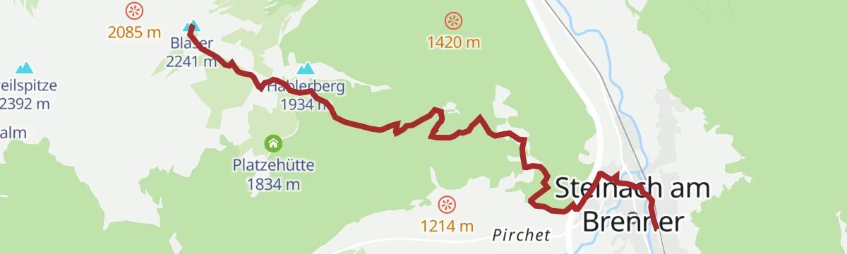 Route map: Blaser (2.241 m) vom Bhf Steinach